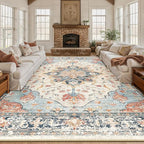 Area Rugs 10'x14' Washable Non-Slip, Floral Vintage Distress Print Pattern - Image 2