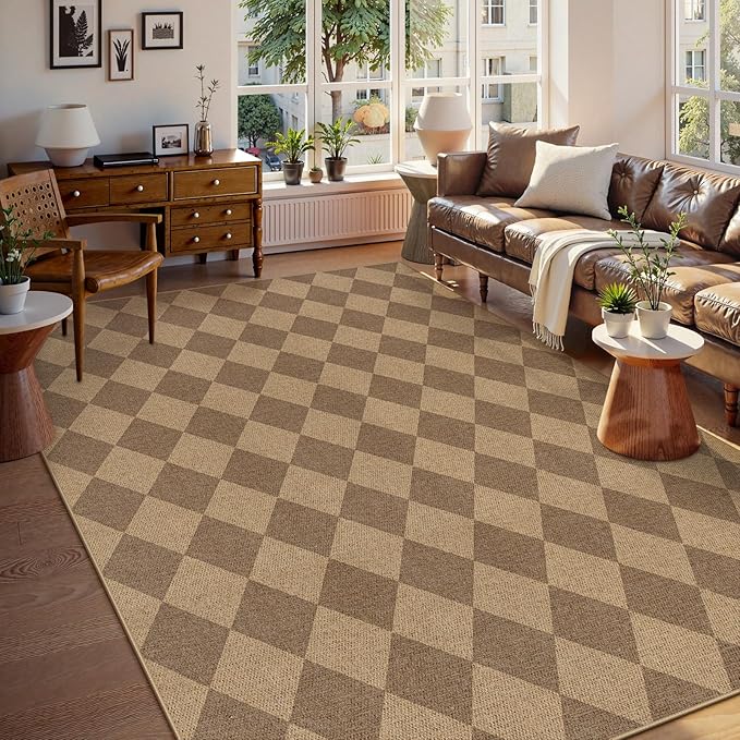 Lahome Colette Checkered Easy Jute Rug 8x10, Washable Rugs by Lahome
