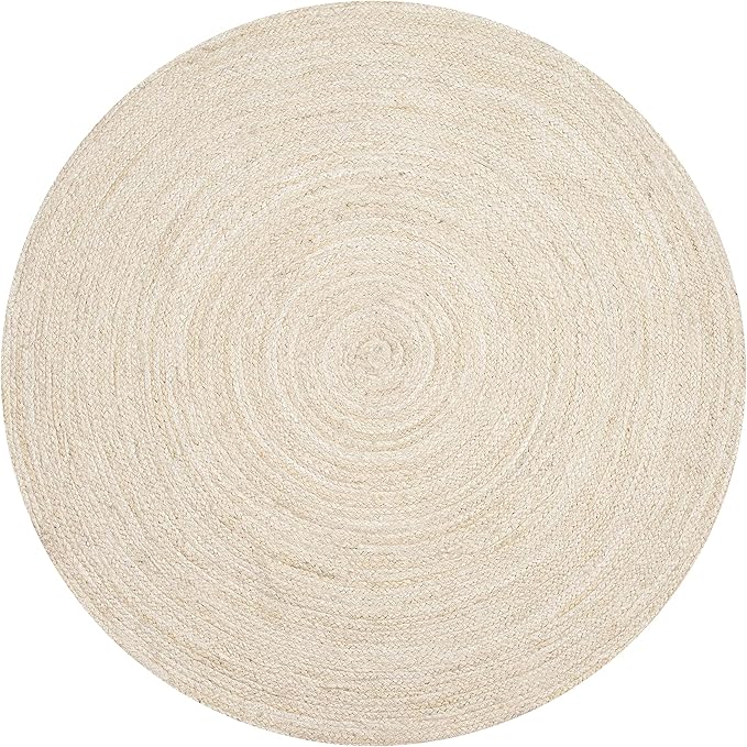 Hausattire Hand Woven Jute Braided Rug, 3’ Round – Off White, Reversible Boho by Hausattire
