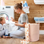XUANGUO Cotton Rope Laundry Basket Hamper for Clothes, coral pink