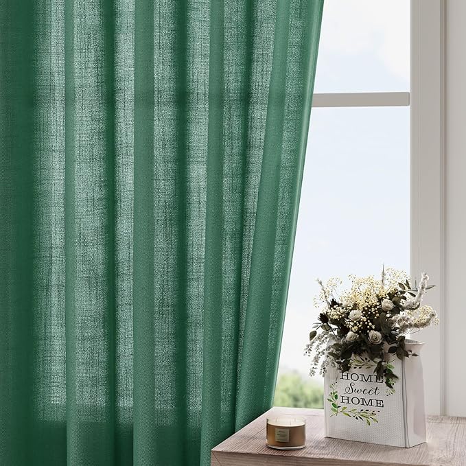 Extra Long Dark Green Linen Curtains 120 Inch - Image 4