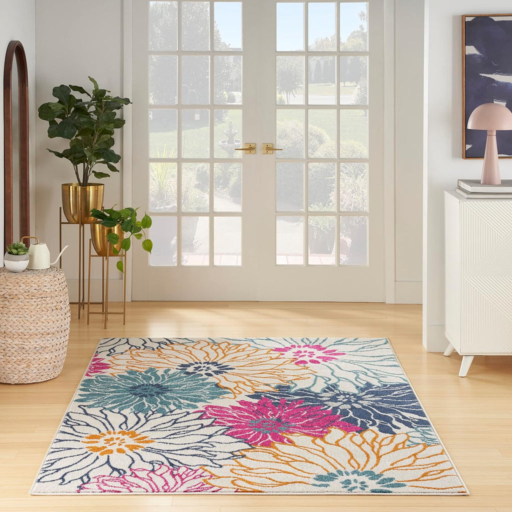 Nourison Home Passion Ivory Multicolor 5'3" x 7'3" Area Rug - Easy Clean, Non Shedding, Bed Room, Living Room, Dining Room, Kitchen (5' x 7')