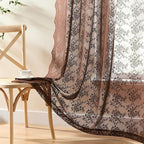 YJ YANJUN Vintage Lace Curtains 84 Inches Long-Victorian Floral Boho Brown - Image 4