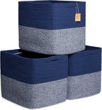 13x15x13 Kallax Storage Cubes Bins, 3 Pack | Cotton Rope Cube Storage Bin Woven Baskets for Organizing | Kallax Insert Storage Baskets for Shelves Organizer, Kids Toy, Closet Baby Nursery