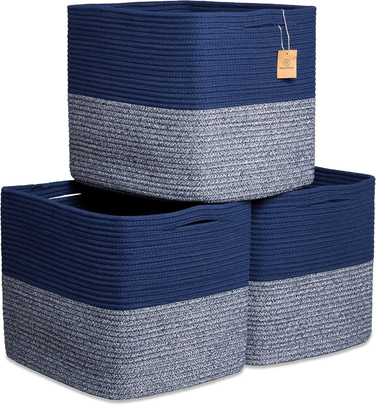 13x15x13 Kallax Storage Cubes Bins, 3 Pack | Cotton Rope Cube Storage Bin Woven Baskets for Organizing | Kallax Insert Storage Baskets for Shelves Organizer, Kids Toy, Closet Baby Nursery