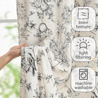jinchan Linen Floral Curtains for Living Room 84 Inch Length Black Printed - Image 3