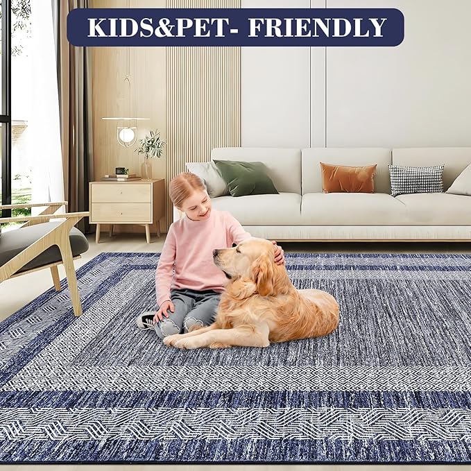 GarveeHome 6x9 Large Washable Area Rug Modern Bordered Rug Distressed Geometric - Image 7