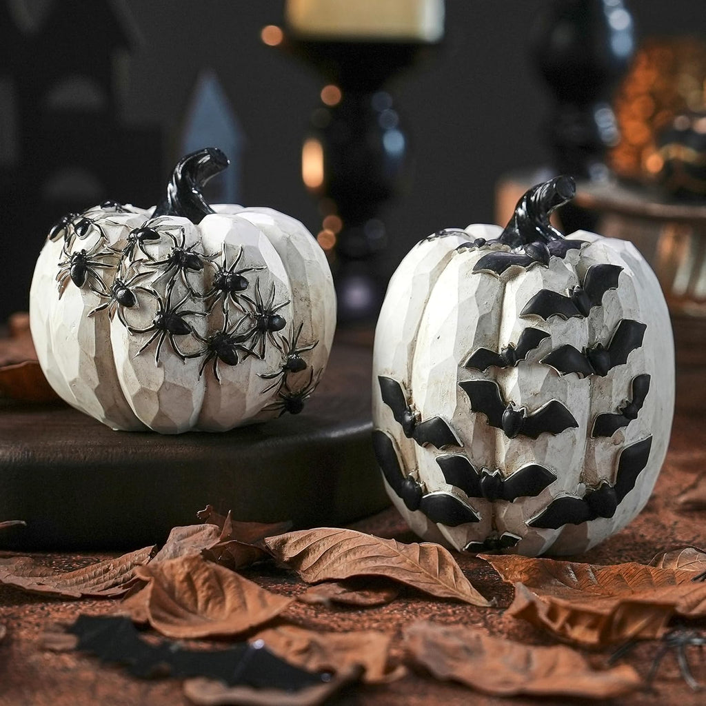 FESTGLOX Pumpkin Fall Decor Indoor, 2Pcs Resin Gold Pumpkin for Decorating