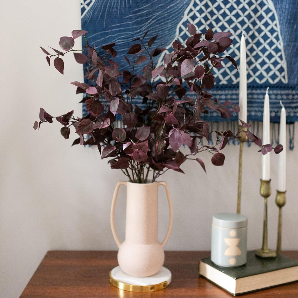 HyeFlora 5PCS Artificial Fall Eucalyptus Leaves Stem Plants, 32.7 inch Fake Leaves Autumn Greenery Branches Burgundy Shrubs Silk Faux Foliage DIY Stems for Thanksgiving Festival Home Kitchen Farmhouse
