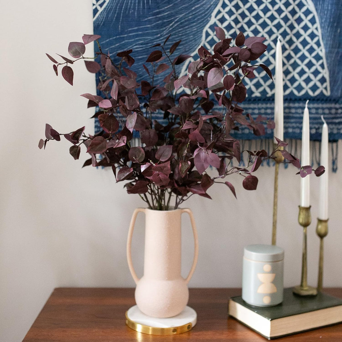 HyeFlora 5PCS Artificial Fall Eucalyptus Leaves Stem Plants, 32.7 inch Fake Leaves Autumn Greenery Branches Burgundy Shrubs Silk Faux Foliage DIY Stems for Thanksgiving Festival Home Kitchen Farmhouse