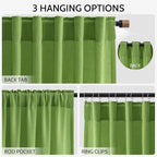 Nanspring Lime Green Linen Blend Light Filtering Back Tab Curtains 96 Inches - Image 3