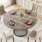 Tribesigns Round Dining Table for 4-6 People, 47-Inch Farmhouse Dinning Room Circle Kitchen Table, Industrial Dinner Table with Metal Base for Kitchen, Living Room, Gray