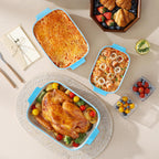 MALACASA Ceramic Baking Dishes Set of 3, Blue Trim Casserole for Oven, 9x13