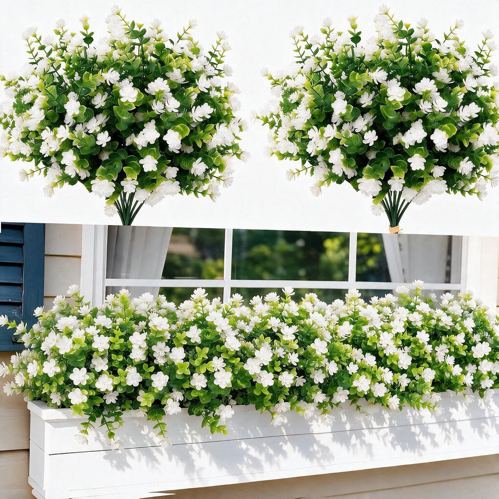 12 Bundles Artificial Flowers UV Resistant White Lotus Fake Plants