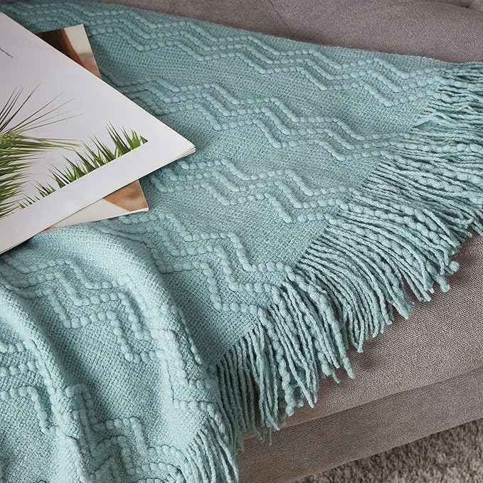 BOURINA Aqua Throw Blanket 50x60 Inches Throw Textured Solid Soft Sofa Couch - Image 5
