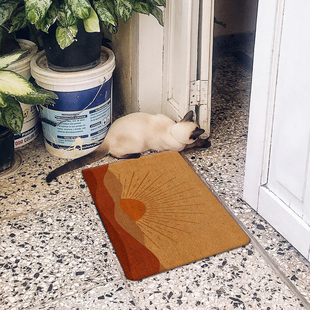 Boho Neutral Sun Sunshine Mid Century Modern Door Mat Outdoor Entrance ，Boho Decorations Outdoor Entrance Coir Doormat 17x30 inch