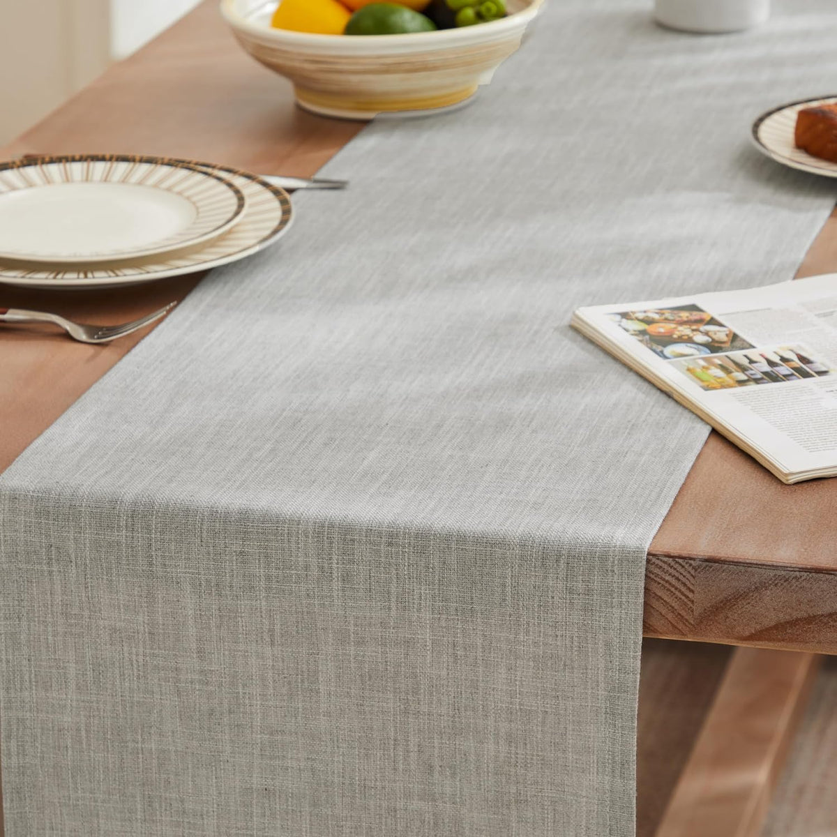 ZeeMart Rustic Cotton Linen Table Runner, 13x72 Inches Light Grey