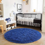 4'x4' Blue Round Rug for Bedroom, Ultra Soft Fluffy Circle Rug for Kids Girls - Image 2