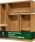 ROYAL CRAFT WOOD Premium Carbonized Bamboo Decorative Boxes - Drawer Organizer Set (5-Piece) – Wood Storage Boxes for Kitchen, Bathroom, Office & Makeup