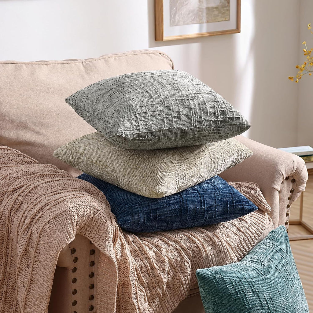 decorUhome Textured Chenille Throw Pillow Covers 18x18 Set of 2 Grey