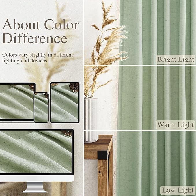 Nanspring Mist Sage Linen Curtains 108 Inches Long - Image 3