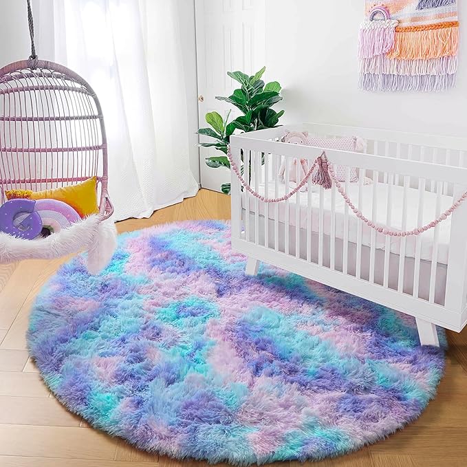Amdrebio Purple Rainbow Small Round Rug 3Ft - Image 7