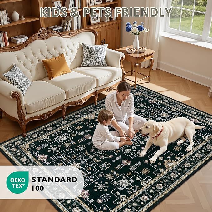 5x7 Area Rugs Living Room Rug: Washable Vintage Boho Medallion Rug No Slip - Image 9