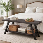 LVB Entryway Bench with Storage, Wood Bench for Entryway, Dark Gray Oak