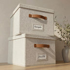 Decorative File Organizer Box Set of 2 - Collapsible Linen Filing Cabinets