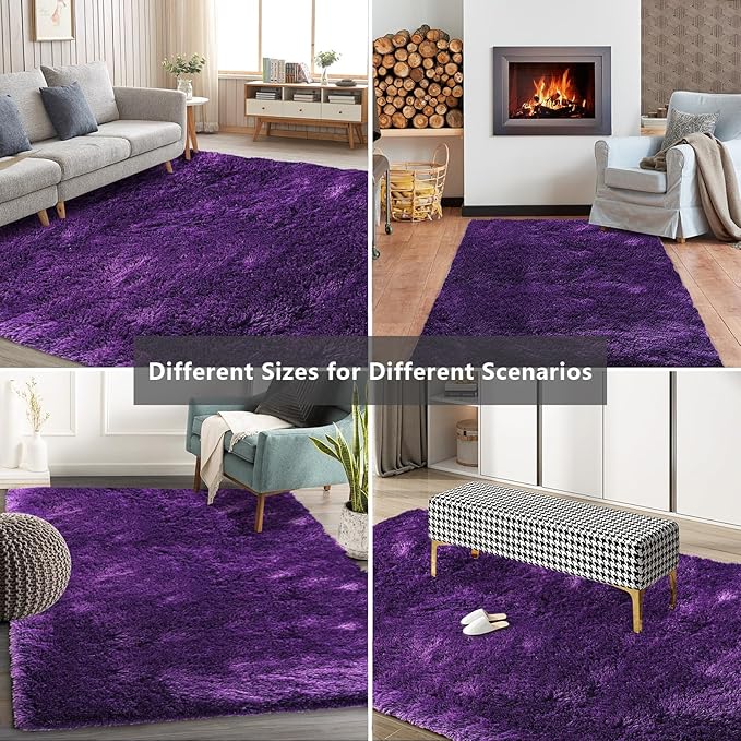 Shag Area Rugs for Bedroom Living Room, 5X8 Ultra Soft Purple Fluffy Area Rugs - Image 9