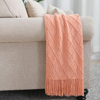 BOURINA Orange Throw Blanket 50x60 Inches Throw Textured Solid Soft Sofa Couch - Image 5