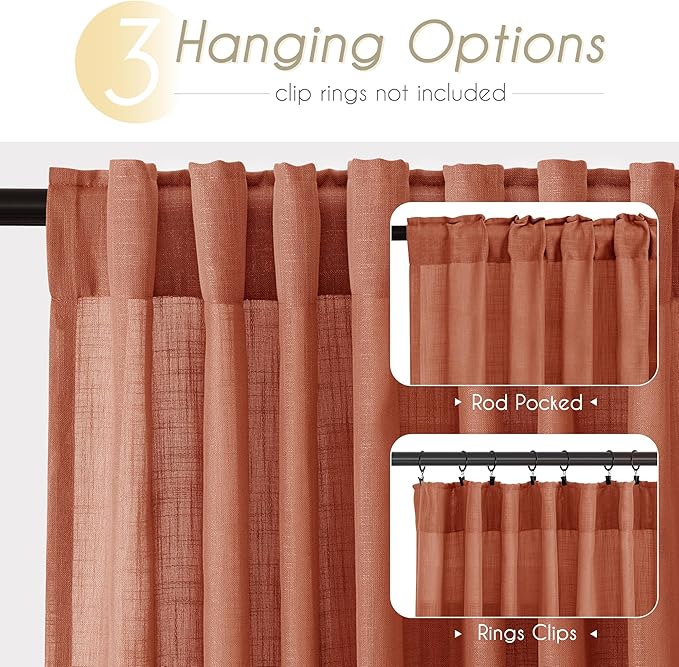 100 inch Linen Terracotta Curtains 2 Panels - Image 2