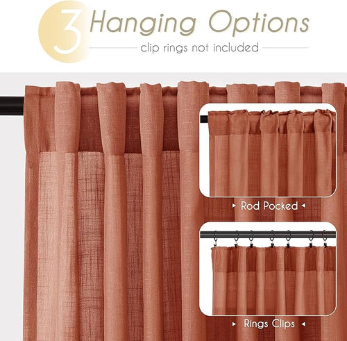 100 inch Linen Terracotta Curtains 2 Panels - Image 2