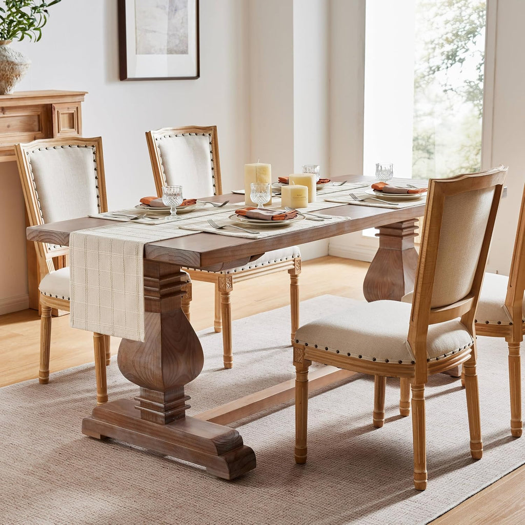 ZeeMart Linen Checked Farmhouse Table Runner, 13x108 Inches Neutral Beige