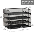 Mind Reader Stackable Paper Tray, Desktop Organizer, File Storage, Office, Metal Mesh, 4 Pcs., Black