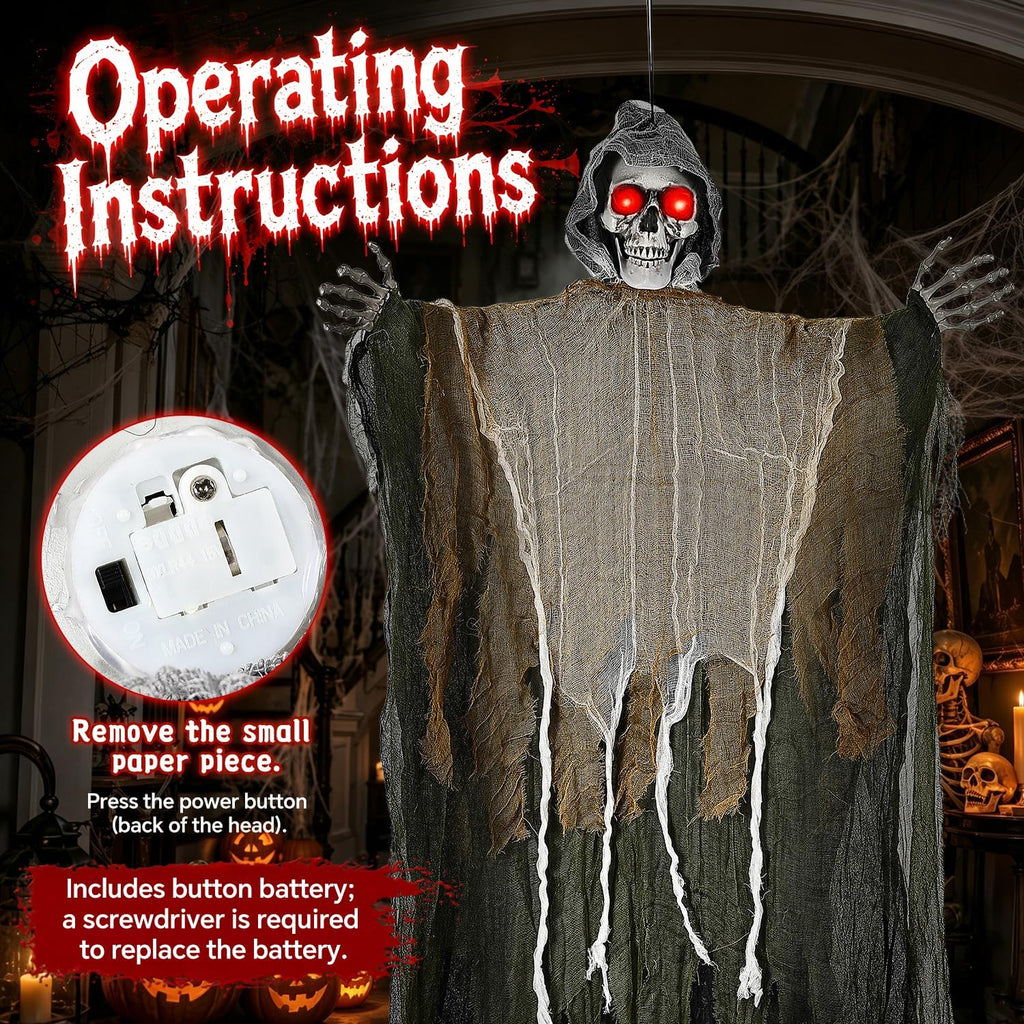 3PCS Scary Hanging Ghosts with Glowing Eyes, Light-Up Halloween Ghost Decorations, Outdoor/Indoor Decor for Graveyard, Haunted House, Yard, Patio, Lawn, Garden & Spooky Party Props