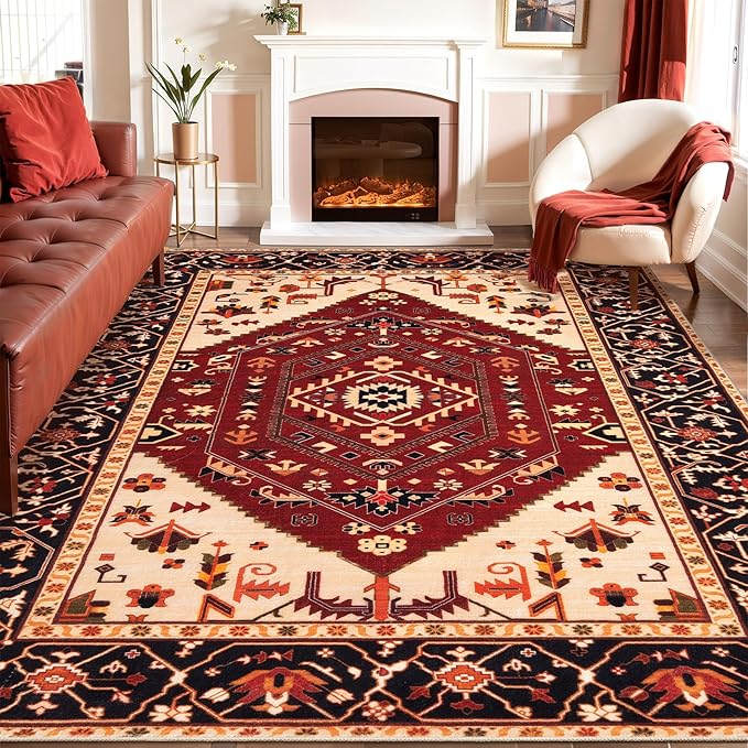 SERISSA Washable Rugs 8x10 Area Rugs, Large Non-Slip Boho Living Room Rug by SERISSAHomeDecorCollection