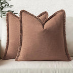 MIULEE Decorative Throw Pillow Covers Neutral Linen Fringe Throw Pillows Set of by MIULEE