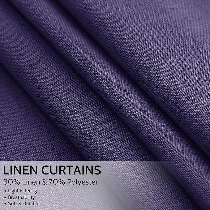 Extra Long Curtain Purple Morden Linen Blend Light Filtering Back Tab Curtains - Image 2