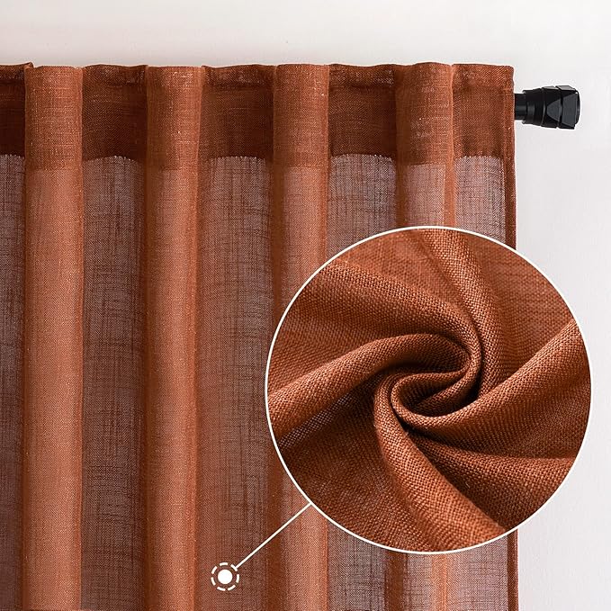 MIULEE Burnt Orange Linen Curtains 90 Inch Long - Image 2