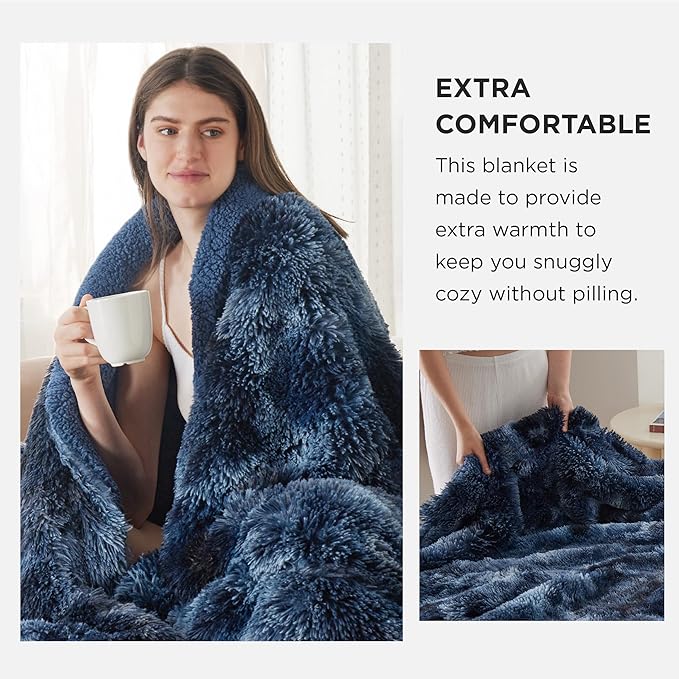 Bedsure GentleSoft Fluffy Navy Blue Throw Blanket, Tie Dye Blue Decor Navy Gifts - Image 3