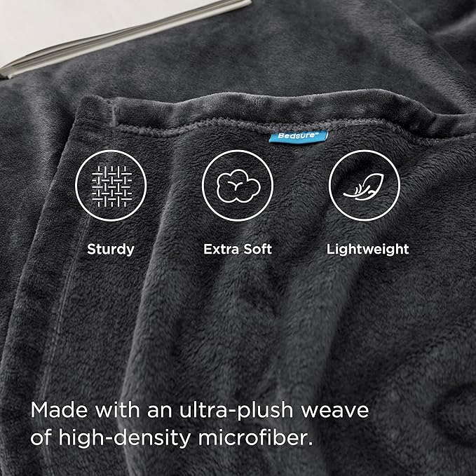 Bedsure GentleSoft Fleece Blankets Queen Size Dark Grey - Image 4