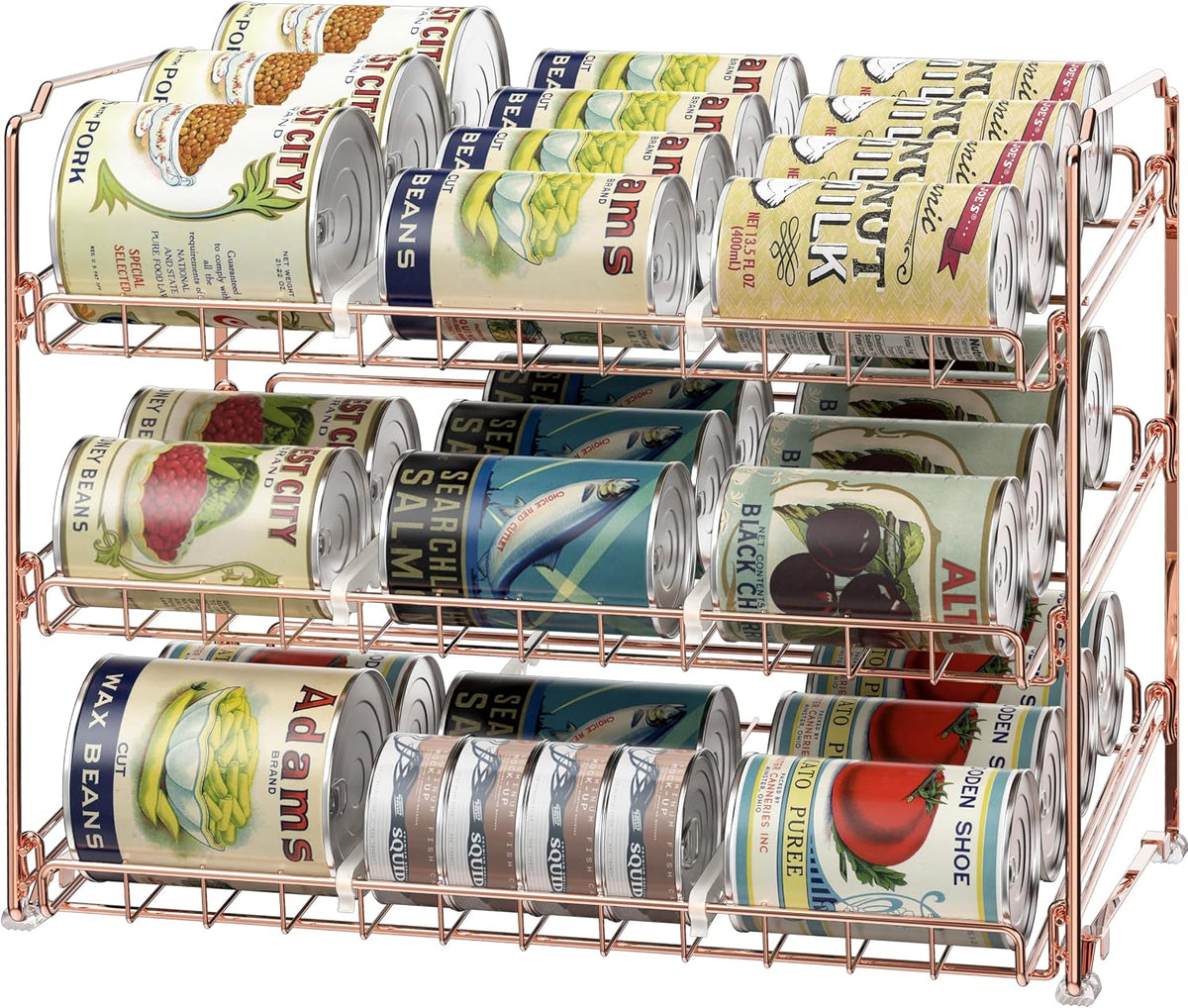 Simple Houseware 3-Tier Stackable Can Organizer Rack 36 Cans, Rose Gold