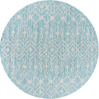 Unique Loom Outdoor Trellis Collection Area Rug - Tribal Trellis (3' 3" Round, Aqua/ Ivory)