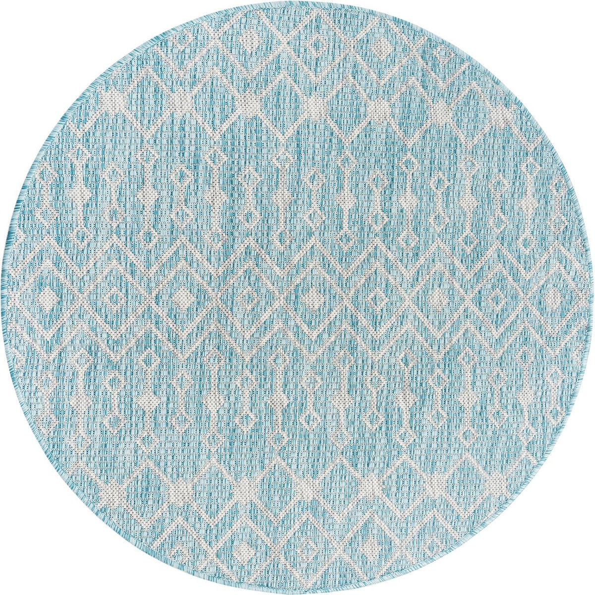 Unique Loom Outdoor Trellis Collection Area Rug - Tribal Trellis (3' 3" Round, Aqua/ Ivory)