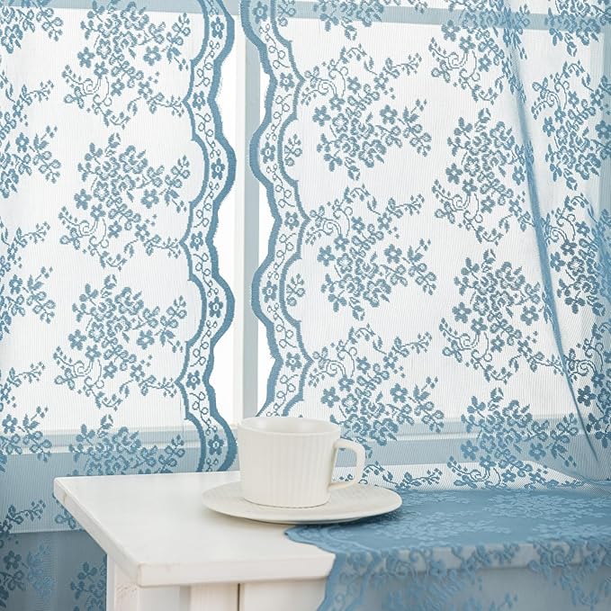 YJ YANJUN Vintage Lace Curtains 63 Inch Length-Victorian Floral Pattern Stone - Image 5