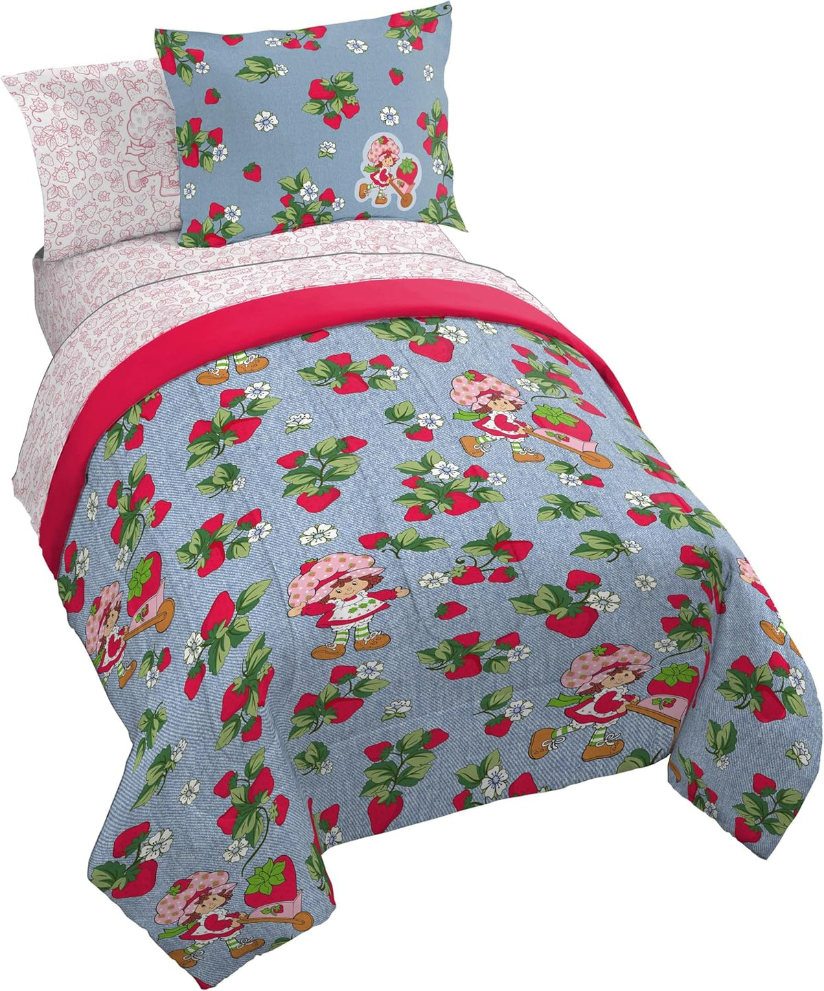 Strawberry Shortcake Twin Comforter Set 5 Piece Kids Bedding, Blue