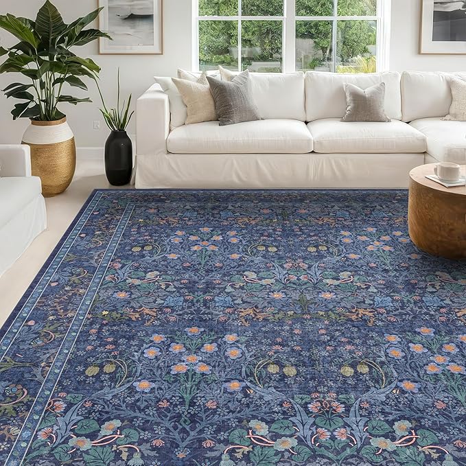 Washable Dark Blue Rug for Living Room - Image 5