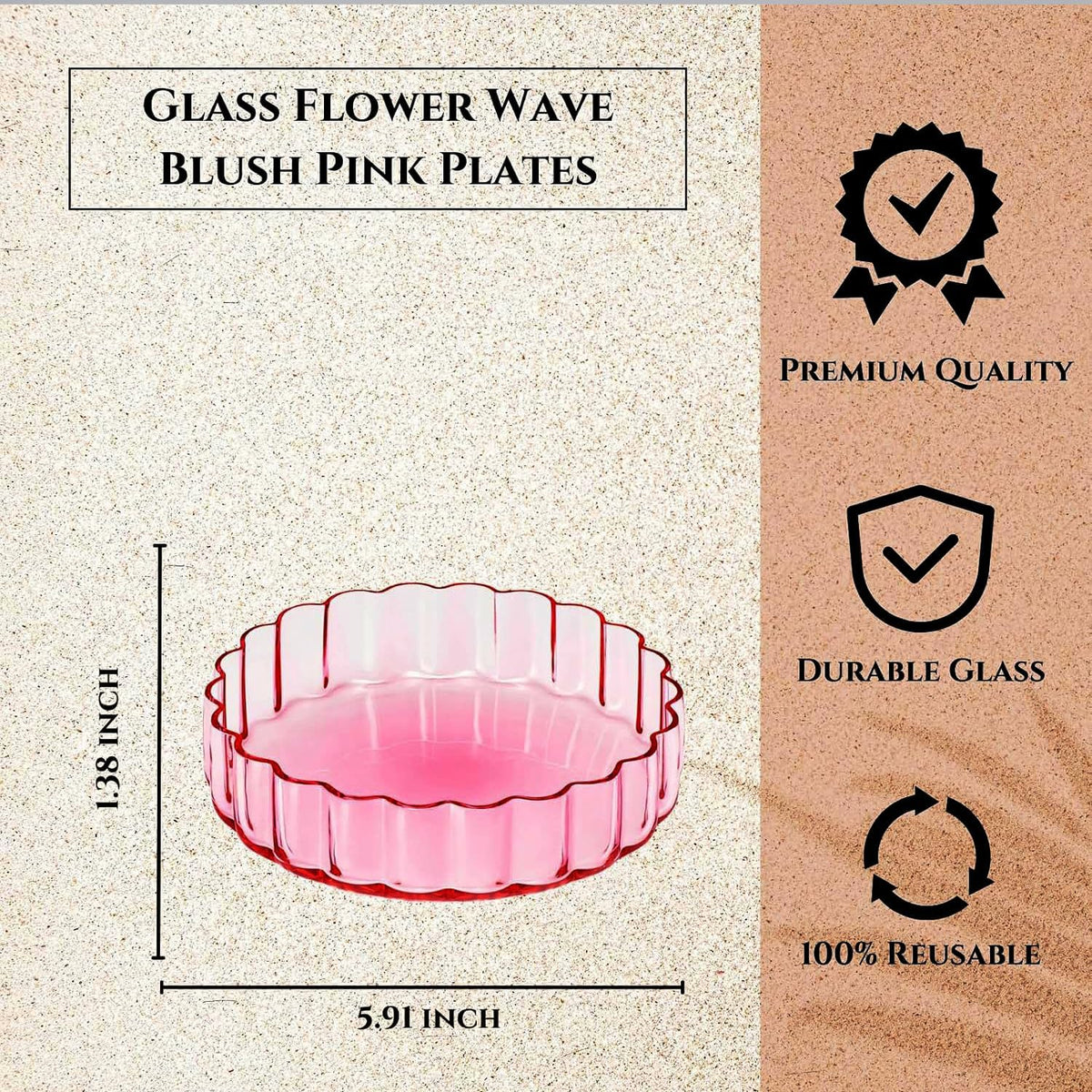 Khen Glass Flower Wave Colored Plates | Set of 2 | Blush Pink Green 5.9" Dinner or Dessert Plate, Appetizer, Snack, Fruit, Wavy Serveware | Vintage Art Deco Hand Wash Housewarming Gift