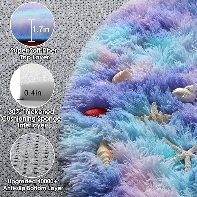 ONASAR Rainbow Round Area Rugs 6ft, Fluffy Soft Bedroom Circle Rug - Image 2